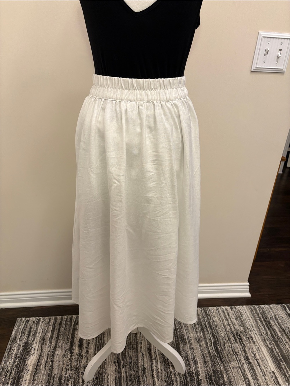 a new day White Linen Elastic-Waist Maxi Skirt Size XS Lined - Picture 2 of 10
